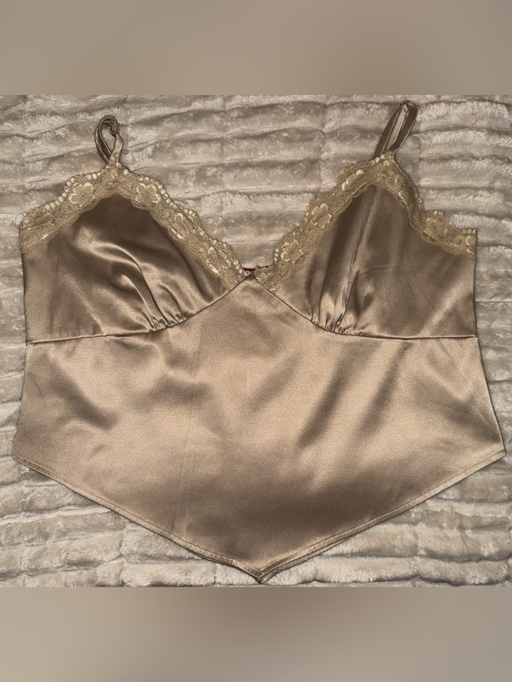 Guess Satin Lace Trim Handkerchief Hem Cami Top Gold Large